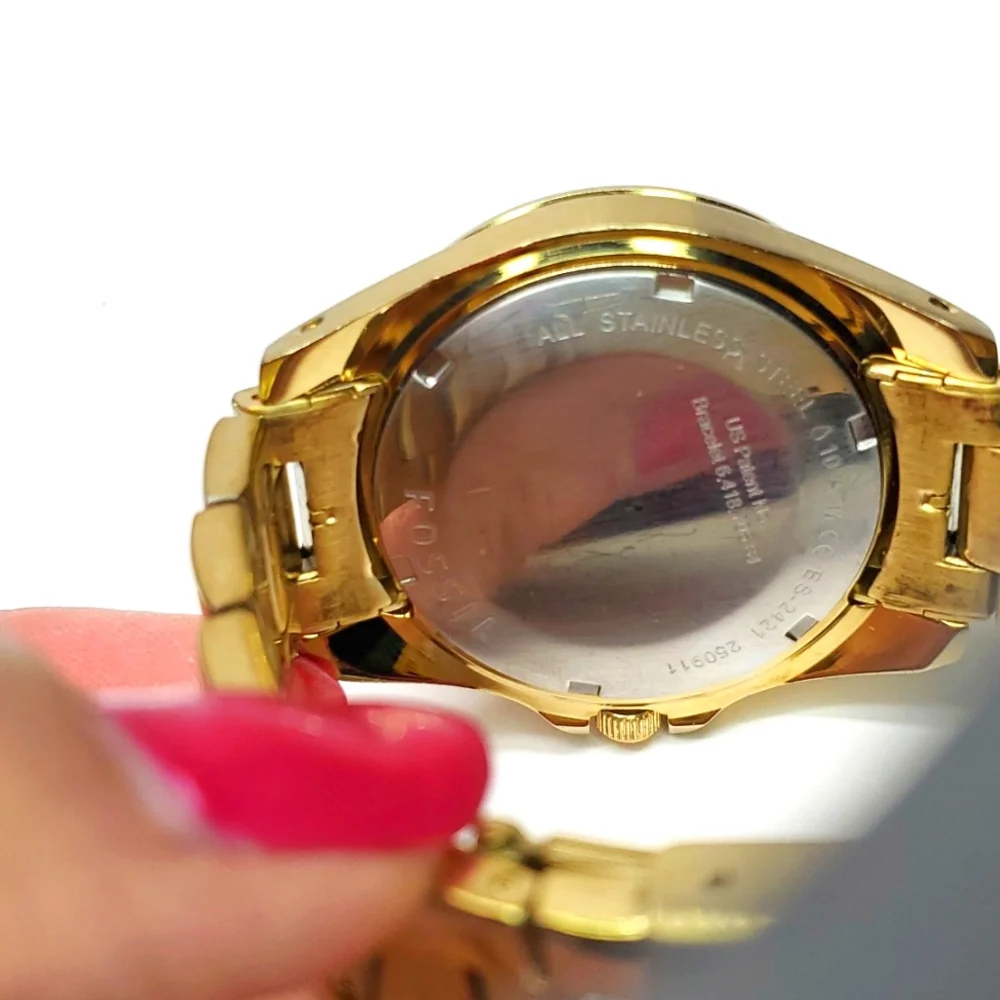 Fossil Watch ES2421 Gold Steel  Wristband Crystal Bezel White Face Multi